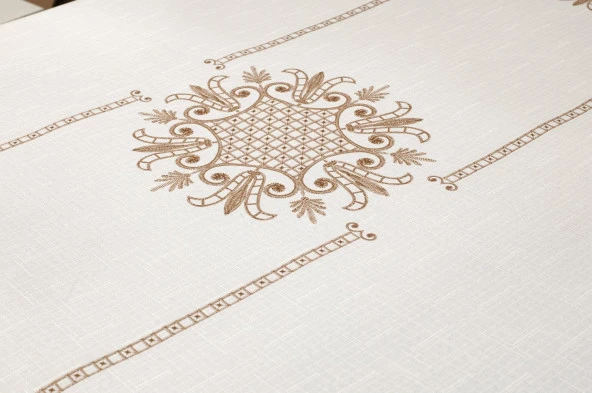 Lale Baskılı Dikdörtgen Masa Örtüsü Gold - Resim 2