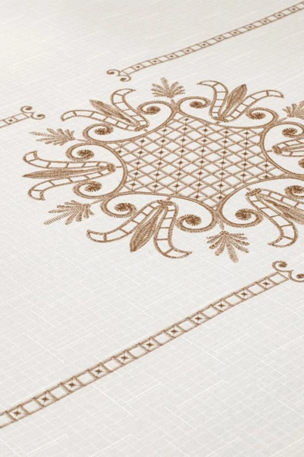 Lale Baskılı Dikdörtgen Masa Örtüsü Gold - Resim 5