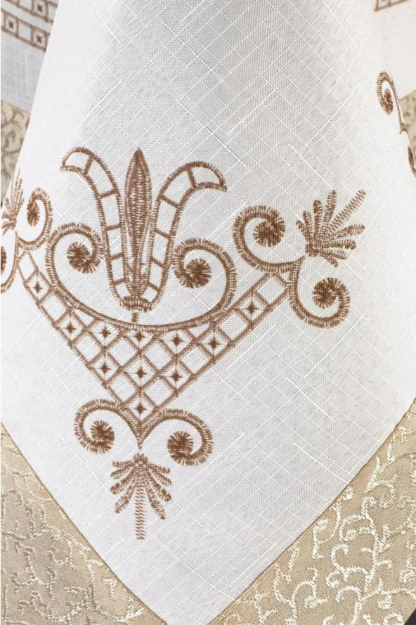 Lale Baskılı Dikdörtgen Masa Örtüsü Gold - Resim 6