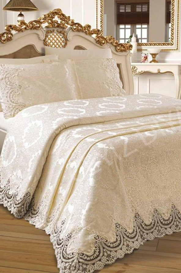 Çeyizdiyarı Fransız Güpürlü Jasmine Pike Takımı Krem - Resim 2