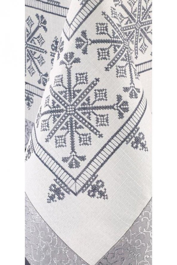 Kanaviçe Baskılı Sultan Masa Örtüsü Silver - Resim 6