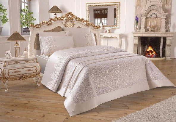 Çeyizdiyarı Fransız Güpürlü Diana Pike Takımı Krem - Resim 5