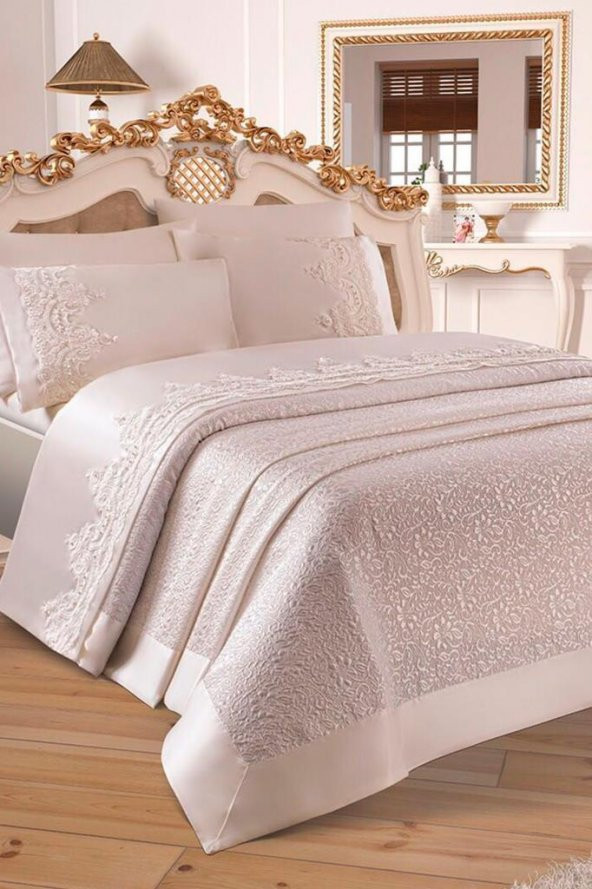 Çeyizdiyarı Fransız Güpürlü Diana Pike Takımı Krem - Resim 3