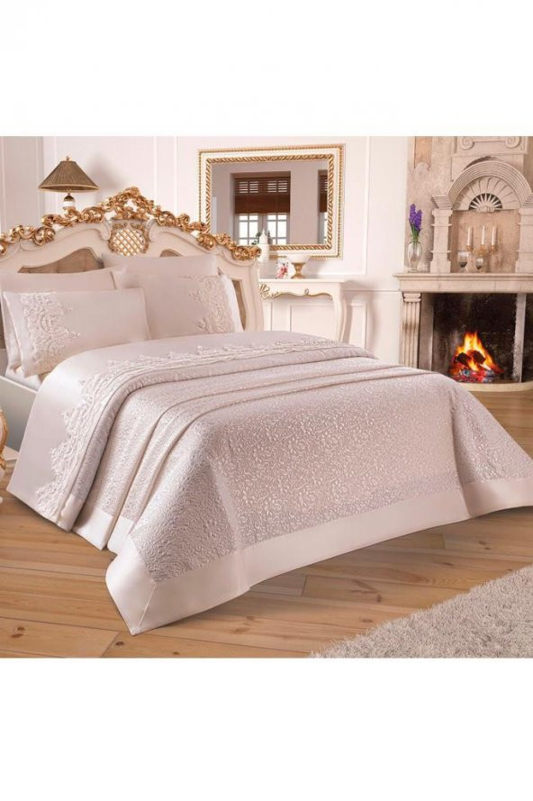 Çeyizdiyarı Fransız Güpürlü Diana Pike Takımı Krem - Resim 4