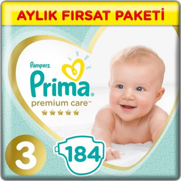 Prima Bebek Bezi Premium Care 3 Beden Midi Aylık Fırsat Paketi 184 Adet
