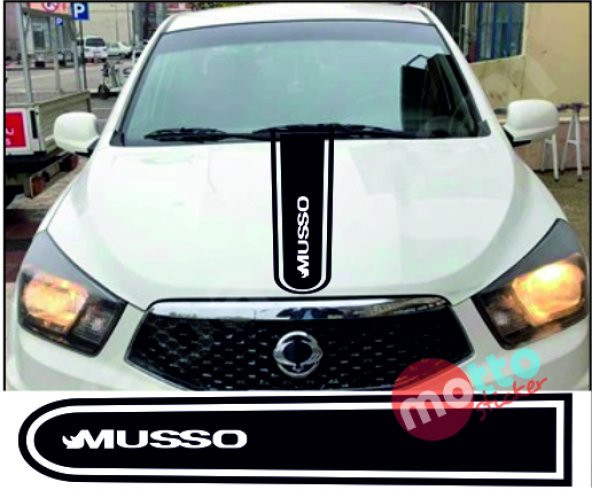 Ssangyong Musso Logolu Otomobil Ön Kaput Şeridi Kaput Sticker