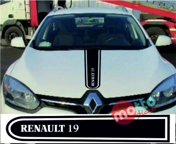 Renault 19 Logolu Otomobil Ön Kaput Şeridi Kaput Sticker