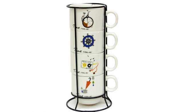 Metal Standlı Fincan Seti 4 lü Çay Kahve Fincanı
