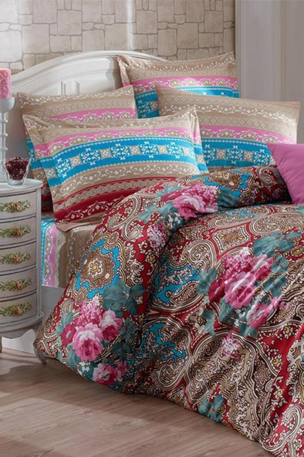 Dilem 100 Pamuk Çift Kişilik Nevresim Takımı Kahve - 2