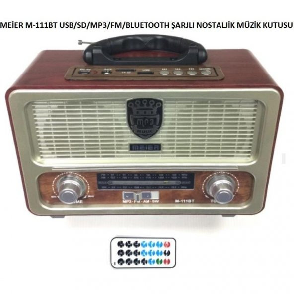 Meier M-111BT Şarjlı Nostaljik Radyo Bluetootlu-Kumandalı USB/SD/