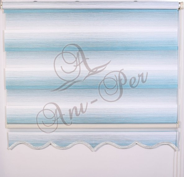 Zebra Perde Brillant Pliseli İki Renkli Turkuaz Beyaz Tüm Ölçüler - 2