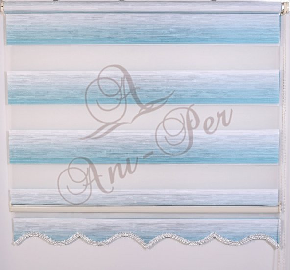 Zebra Perde Brillant Pliseli İki Renkli Turkuaz Beyaz Tüm Ölçüler - 3