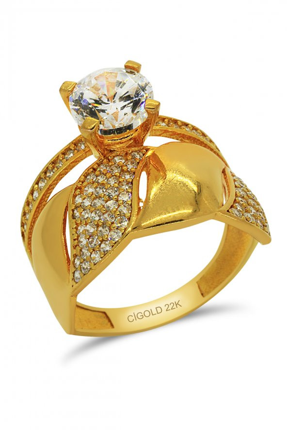 Cigold 22 Ayar Alyanslı Tektaş Yüzük OA-17K1YZK0638001277 - 1