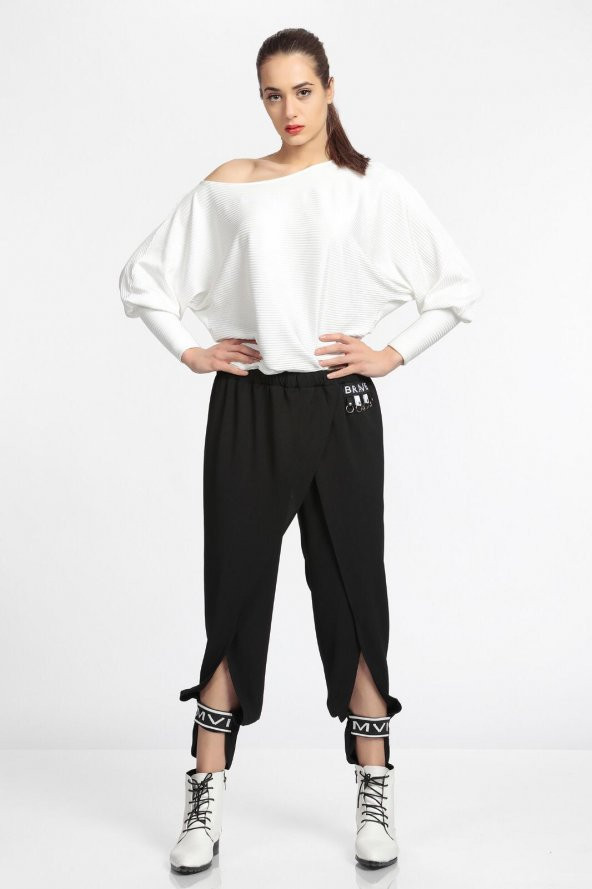 SAY ETEĞİ YAZILI BAYAN BLUZ - 1911003 EKRU - 2