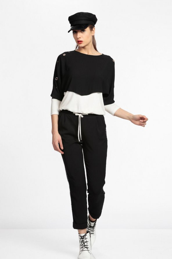 SAY KOLLARI KUŞ GÖZLÜ BAYAN BLUZ - 1911006 SİYAH