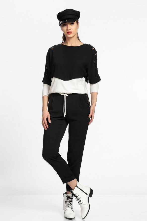 SAY KOLLARI KUŞ GÖZLÜ BAYAN BLUZ - 1911006 SİYAH - 3