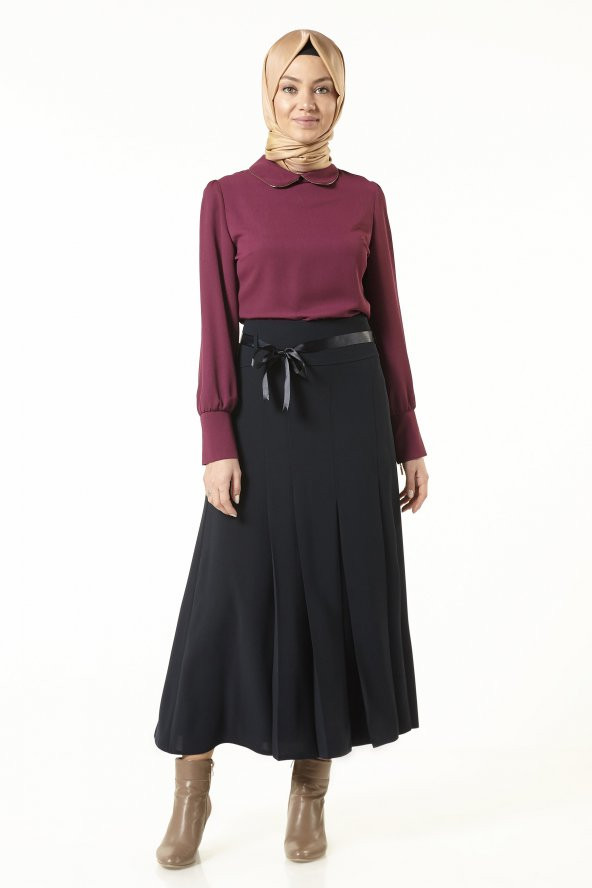 SORALLİNE KADIN BÜYÜK BEDEN PİLELİ ETEK 705 LACİVERT