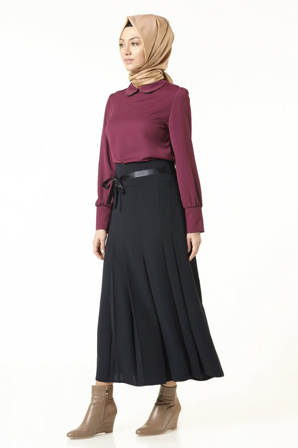 SORALLİNE KADIN BÜYÜK BEDEN PİLELİ ETEK 705 LACİVERT - 2