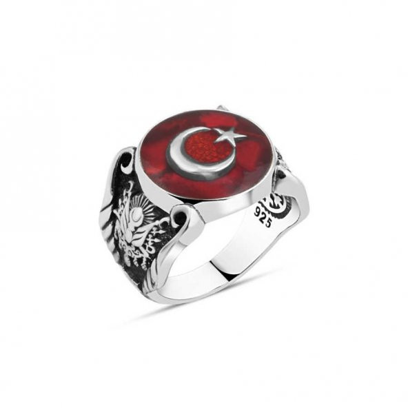 Mineli Türk Bayraklı Erkek Yüzük