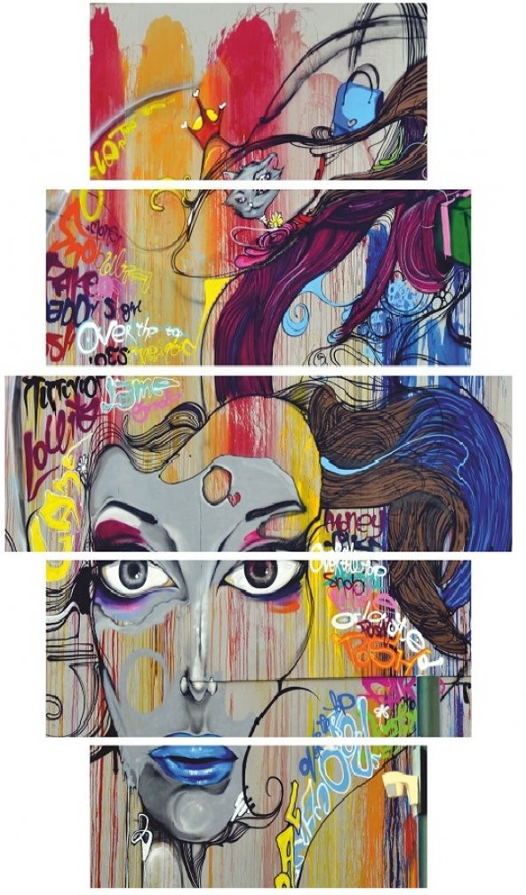 Grafiti Kadın 5 Parçalı Mdf Tablo