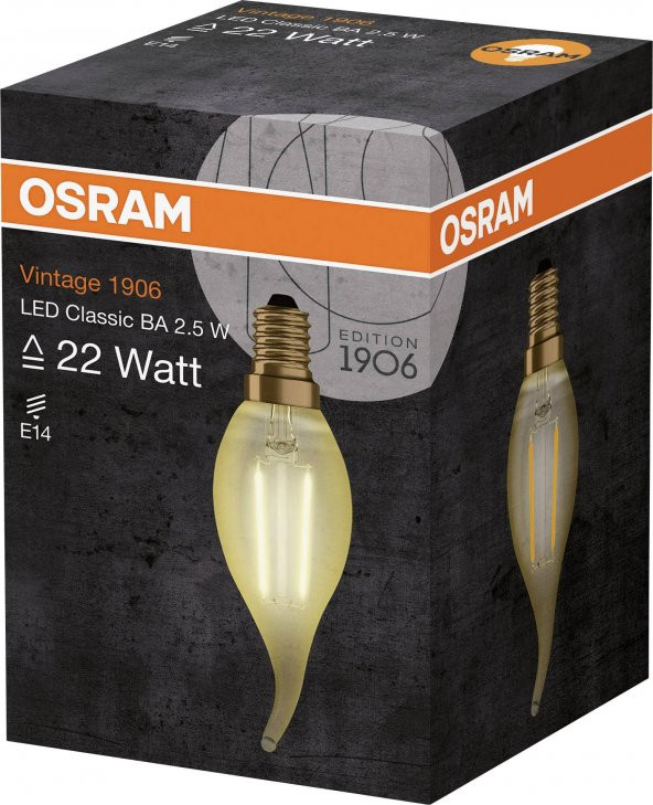 OSRAM Vintage 1906 LED CLASSIC A GOLD 22WATT non-dim 2.5W/825 E14