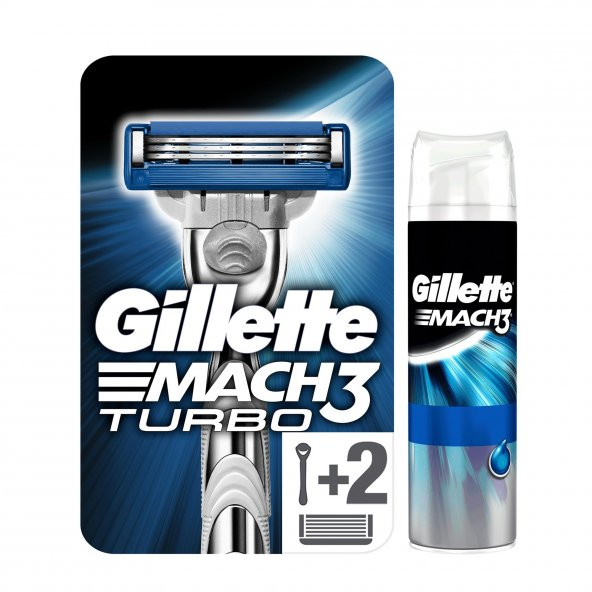 Gillette Mach3 Turbo Yedek Tıraş Bıçağı 2li + Tıraş Makinesi+jel
