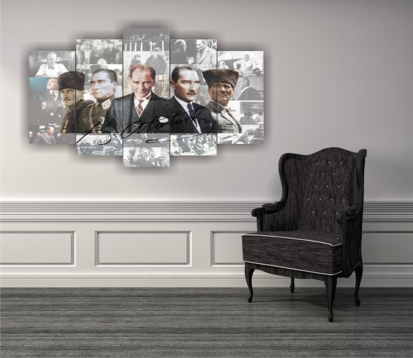 Atatürk Kolaj 5 Parçalı Mdf Tablo