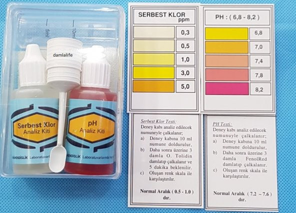 Su Test Analiz Sıvısı Ph Analiz Kiti ve Serbest Klor Test Kiti