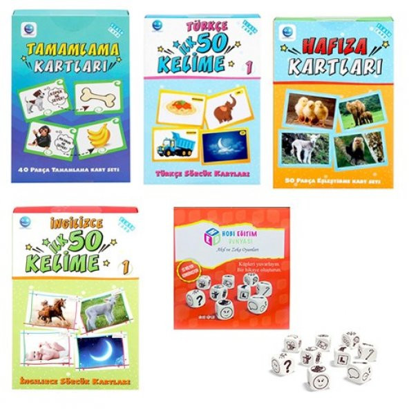 Eğitici Oyuncak Zeka Kartları Hafıza Tamamlama Türkçe 50 Kelime İngilizce 50 Kelime Hikaye Küpleri