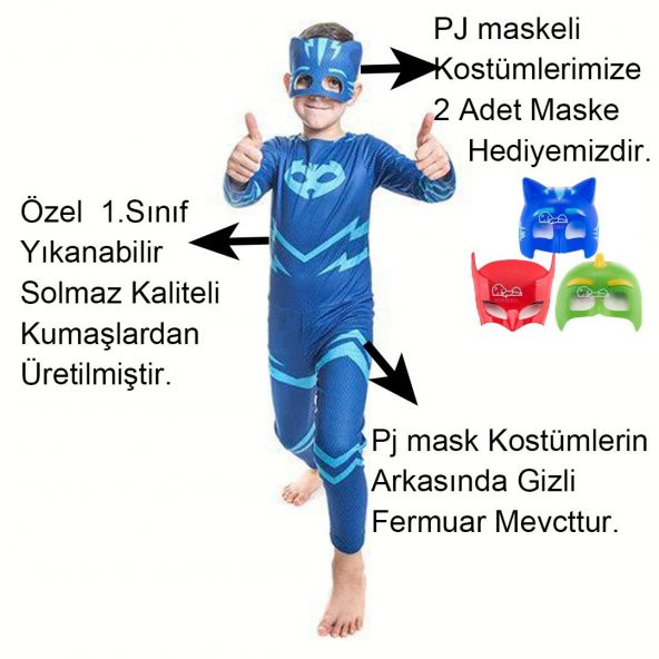 Yeşil Pj Masks Kostüm - Yeşil Pijamaskeliler Kostümü-Pjamasks Kostüm  -ORJİNA - 1
