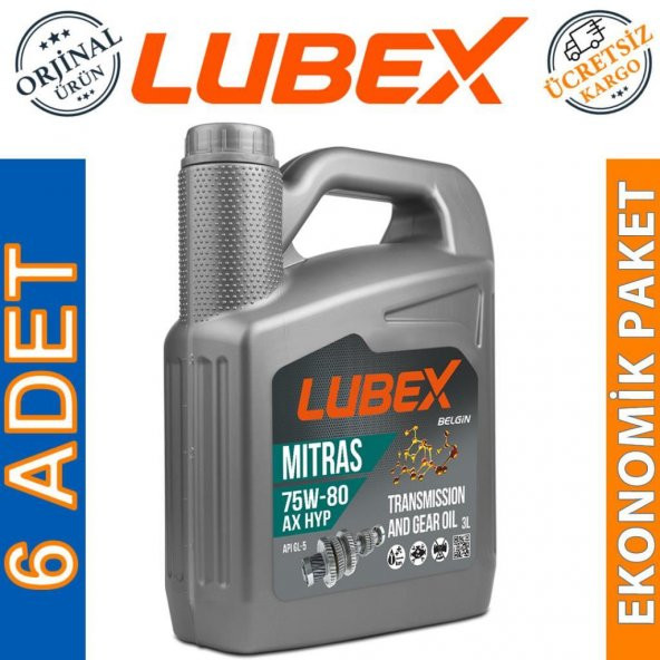 Lubex Mitras AX HYP 75W-80 3 Lt Hypoid Şanzıman Dişli Yağı (6 Adet)