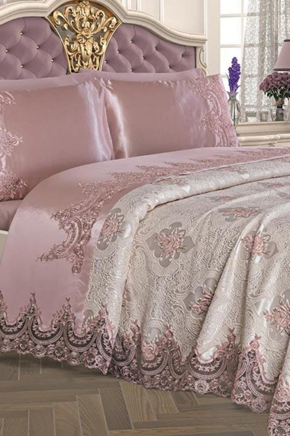 Fransız Güpürlü Eylül Pike Takımı Pudra - 2