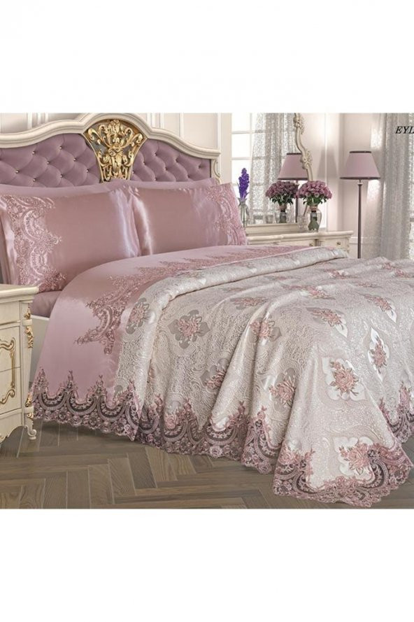 Fransız Güpürlü Eylül Pike Takımı Pudra - 3