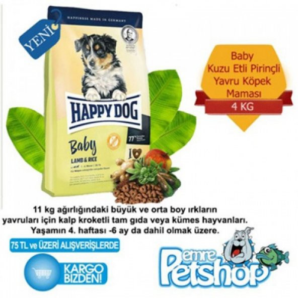 Happy Dog Baby Kuzu Etli Pirincli Kopek Maması 4kg