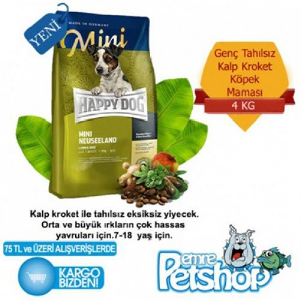 Happy Dog Mini Kuzu Etli Pirincli Kopek Maması 4kg