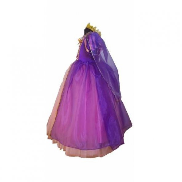 Rapunzel Kostüm - Taçlı Rapunzel Kostümü - Pelerinli Taclı Rapunz - 2
