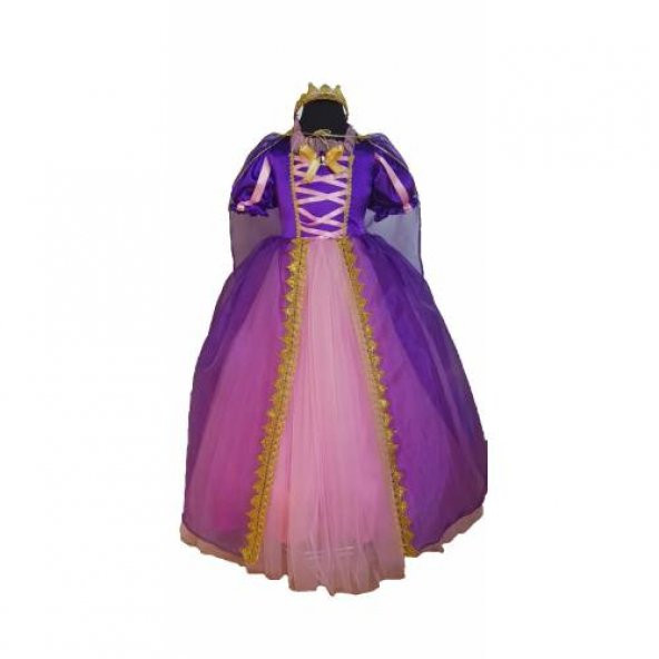 Rapunzel Kostüm - Taçlı Rapunzel Kostümü - Pelerinli Taclı Rapunz - 4