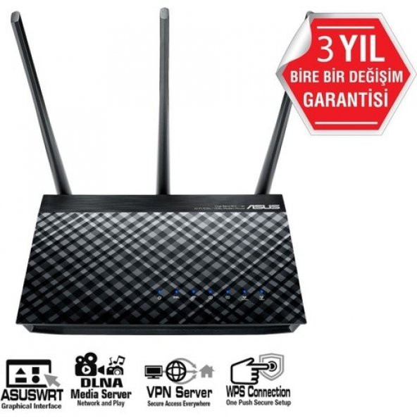 ASUS ADSL,VDSL 2port 433mbps DSL-AC51 Wlan (Kablosuz) VPN 2.4/5ghz Modem 3x sabit anten Outlet (Kutu Açık)