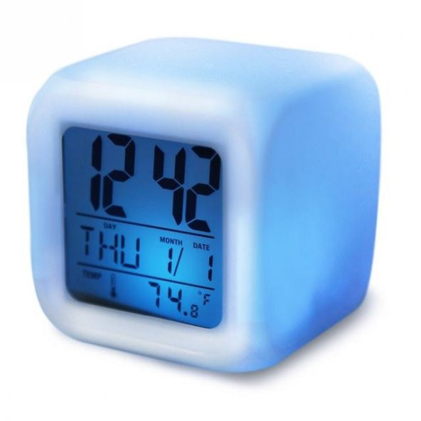 7 Renk Değiştiren Alarmlı Dijital Küp Masa Saati Işıklı Led Saat