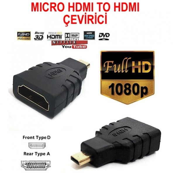 Micro Hdmi to Hdmi Çevirici Dönüştürücü HDMI Adaptör Mikro BST-20