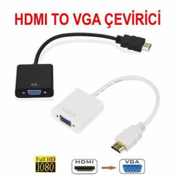 Hdmi to Vga Kablo Çevirici Dönüştürücü Kablo Full HD HDMI Vga Con