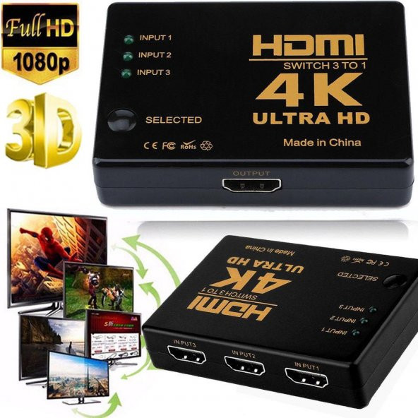 Hdmi Çoklayıcı 3 Port 4K ULTRA HD HDMI Switch Splitter TV UYDU ÇO