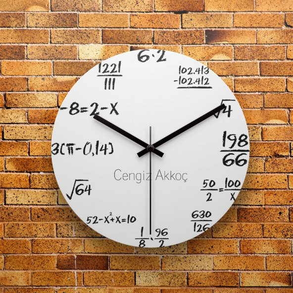 FMC1363 Matematik Öğretmenine Hediye MDF AHŞAP Duvar Saati 39cm