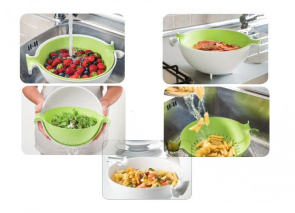 ÇOK AMAÇLI SÜZGEÇ ve KASE SETİ MEYVE SEBZE YIKAMA KASESİ - 6