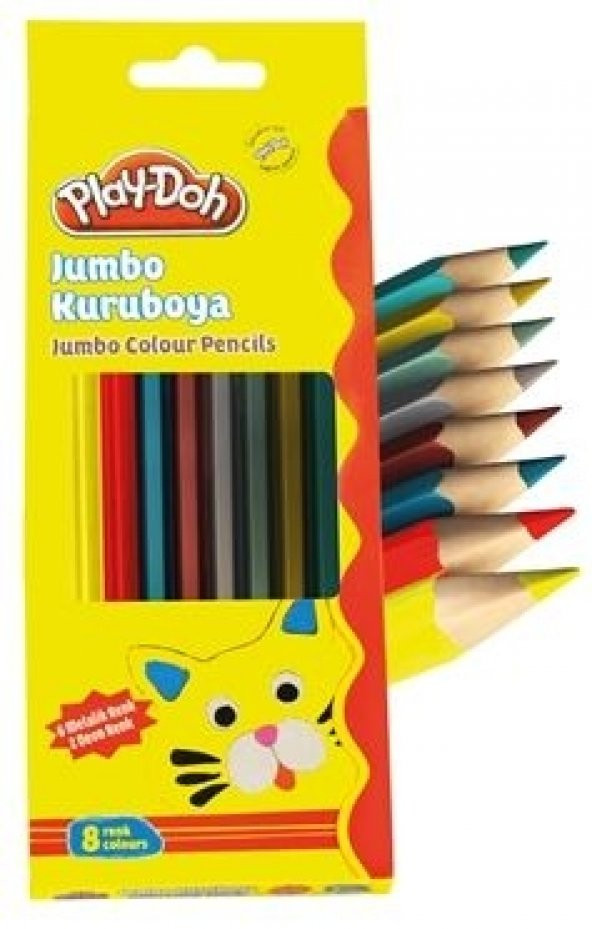 Play-Doh 8`li Jumbo Üçgen Kuru Boya 6 Metalik + 2 Fosforlu Renk