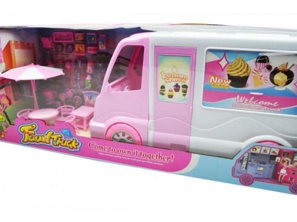 Barbie Karavan Tarzı Işıklı Müzikli Oyuncak Dondurma Arabası Kara