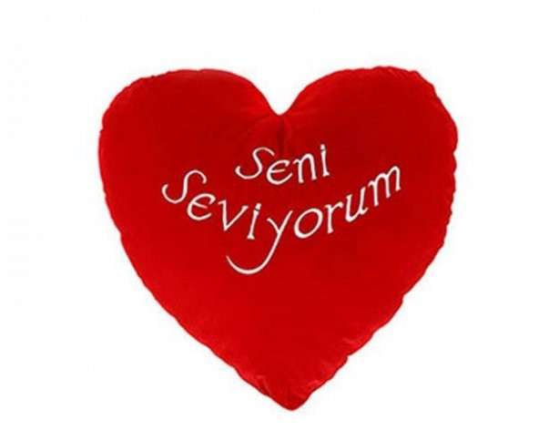 Seni Seviyorum Yazılı Peluş Kalp Yastık Kırmızı 35 cm