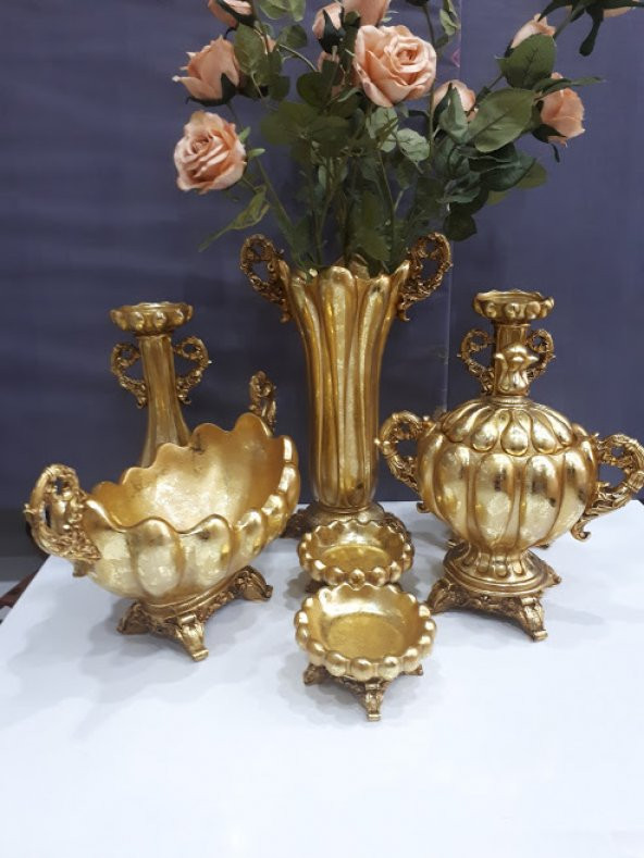 Polyester Şamdan Vazo Gondol Gold Altın Salon Aksesuarı