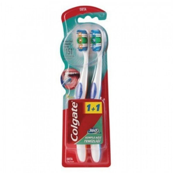 Colgate 360 Komple Ağız Temizliği Orta Diş Fırçası 1+1