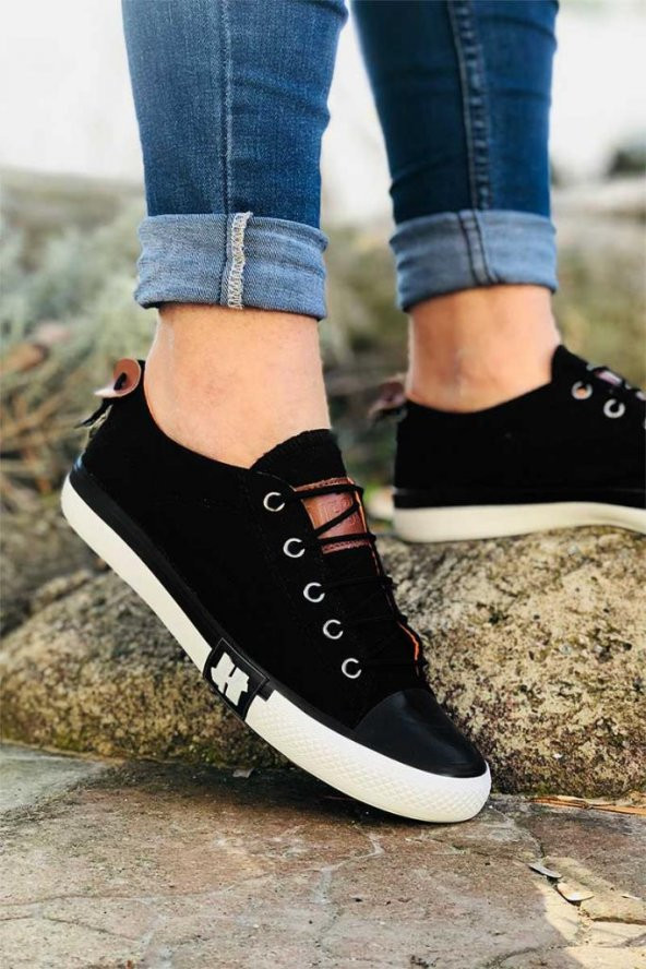 UNISEX CİFT KOMBİNİ SİYAH KETEN GÜNLÜK SPOR AYAKKABI - 5